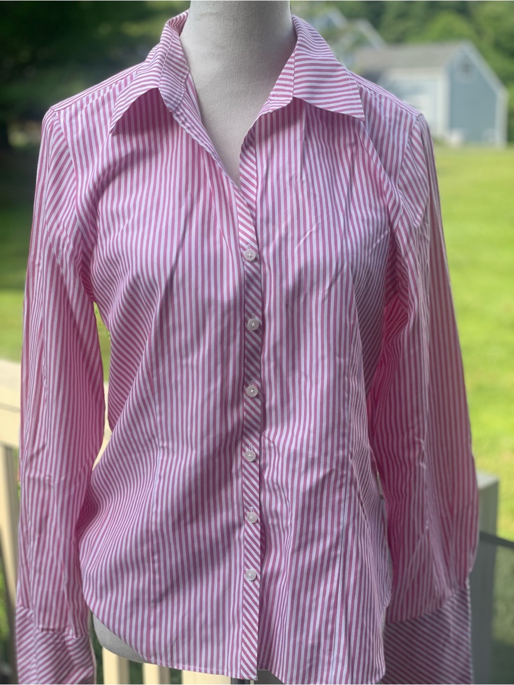 Talbots Pink and White Striped Button-Down Blouse
